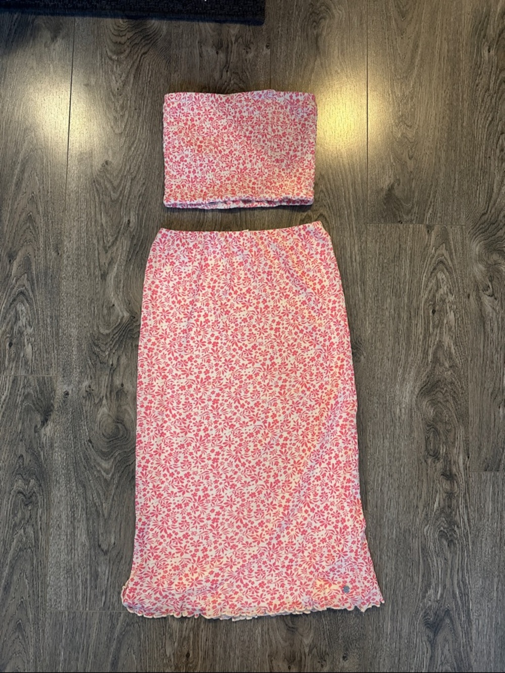 Roxy Pink Floral Midi Skirt set